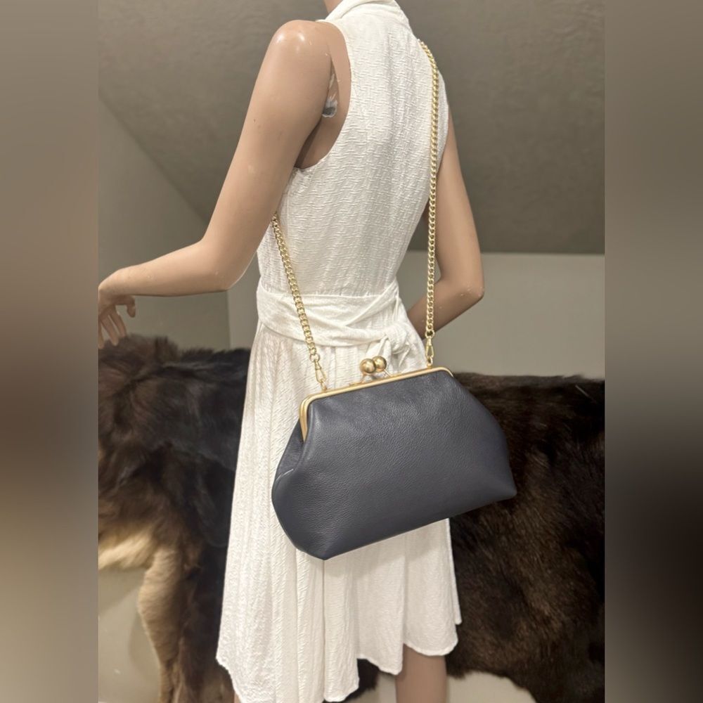 Genuine Pebble Leather Handmade Vintage Style Extra Large Kisslock Frame Bag - Picture 7 of 16